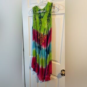 Vibrant Tie-Dye Sleeveless Dress or Beach Cover-up